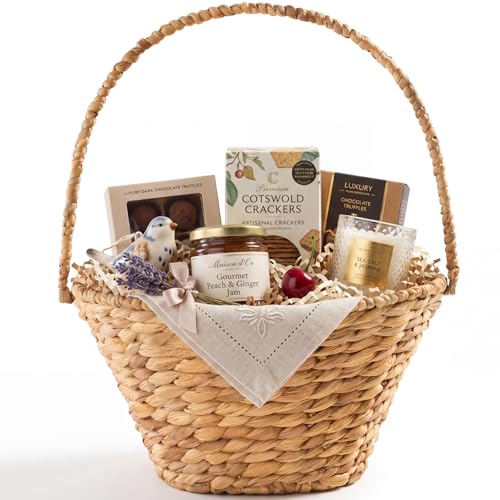 Best Choice Products Handwoven Gift Basket for Mothers Day Medium Woven Storage Basket for Gifts Candles & Flowers W/Collapsible Handle Tapered Shape Water Hyacinth 15 Inch Basket - Natural