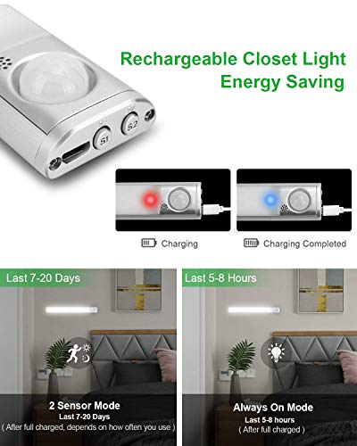 Image of Under Cabinet Lighting, 80 LED Motion Sensor Light Indoor, Rechargeable Closet Light, 3 Color Temps Under Cabinet Lights, Wireless Dimmable Under Counter Lights For Kitchen, Pantry (2 Pack)
