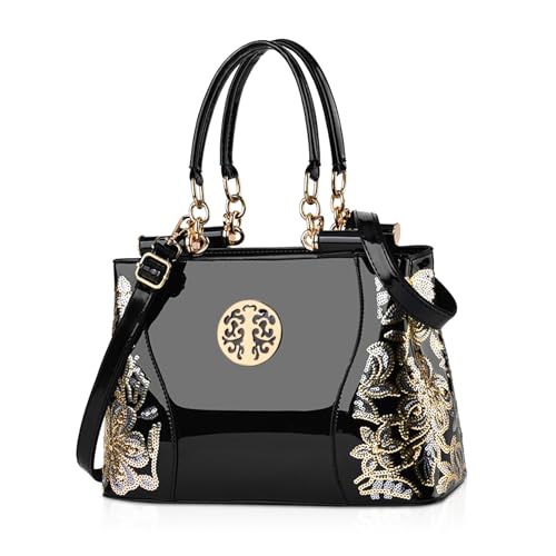 NICOLE & DORIS Sac à Main Femme Sacs Portés Main Tendance Sacs Bandoulière en Cuir Verni Shopper Grande capacité Cabas Sac Cartable élégant Noir