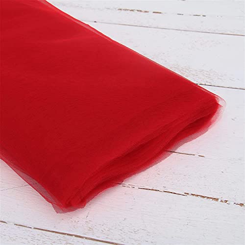 Image of Multi Purpose Solid Nylon Soft Net Combination Fabric - for Wedding, Parties, Costumes, and Decoration (16.4 x 4 Feet, Red)