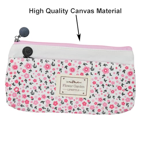 Image of Maydahui 2 PCS Flower Garden Pencil Case Large Capacity Canvas Pastoral Style Pen Pouch Holder Storage Bag Organizer Stationery Box Makeup Pouch Cosmetic Bag for Women Students Party Travel