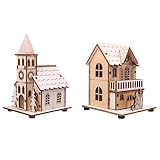NUOBESTY 2pcs LED Light up Wooden Christmas House Village Decorations Christmas Table Centerpieces