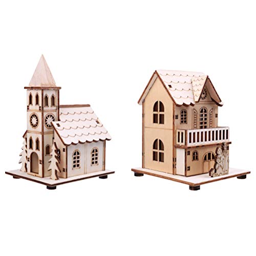 Nuobesty 2Pcs Led Light Up Wooden Christmas House Village Decorations Christmas Table Centerpieces #TOP23