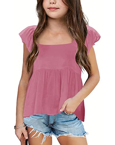 Image of Bingerlily Girls Summer Casual Tops Ruffle Short Sleeve T Shirts Cute Babydoll Tees