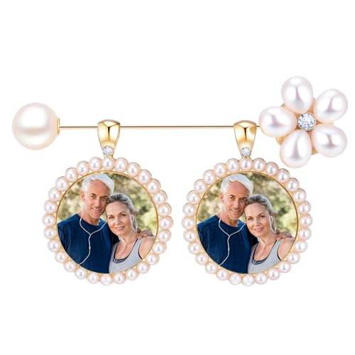Liliaafar Pearl Wedding Bouquet Charm Antique Memorial Photo Pins for Bride Bouquet Picture Charm Pearl Bridal Decor Pendant Keepsake Gift for Bride Jewelry DIY Gold Boutonniere(Classic)