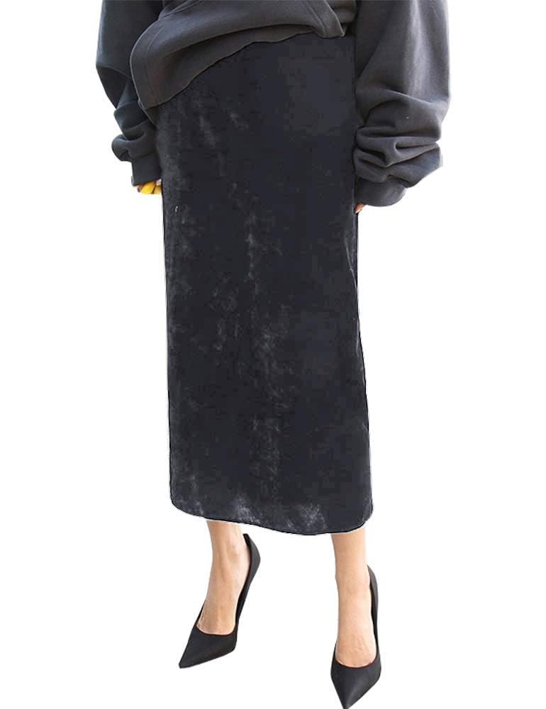 Ylingjun Womens High Waisted Long Velvet Skirt Pencil Skirt with Slit