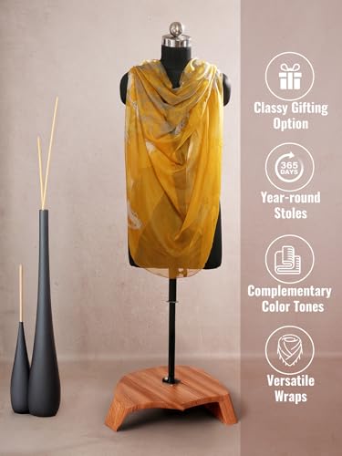 Image of Scarf Stole for Women - 185 x 135 cm Chiffon Scarf with Floral Print | Lightweight Scarf, Soft Stole for Women | Satin Feel Neck Scarf | Women Accessory