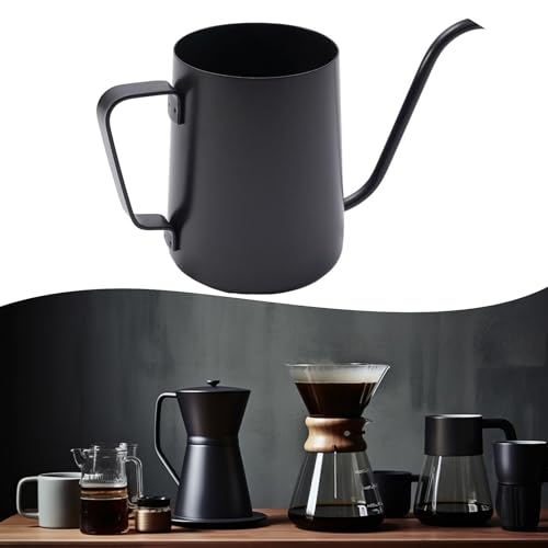 Hervidor de cuello de cisne de acero inoxidable para verter sobre café, excelente para el hogar y cafeterías (negro, 250 ml)