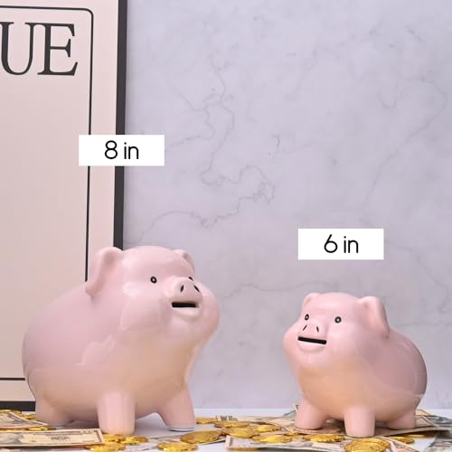 Image of 8 inch Piggy Bank for Adults Must Break to Open,Ceramic,Girls Piggy Bank for Boys,Money Box for Cash Gift,Coin Bank,Tip Jar,Alcancias De Dinero para Adultos Ninos,Piggy Bank for Kids,Cash