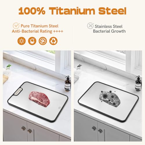 Tiagowell Titanium Steel Double Sided Cutting Board - Food-Grade Chopping Board for Meat, Vegetables and Fruits with Wheat Straw Handle - Antibacterial, Easy to Clean, 15 * 10 inch, 1 Piece - Image 3