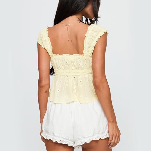 Women Babydoll Top Teen Girl Lace Trim Ruched Ruffle Shirt Fairy Short Sleeve Tees Y2k Going Out Streetwear4