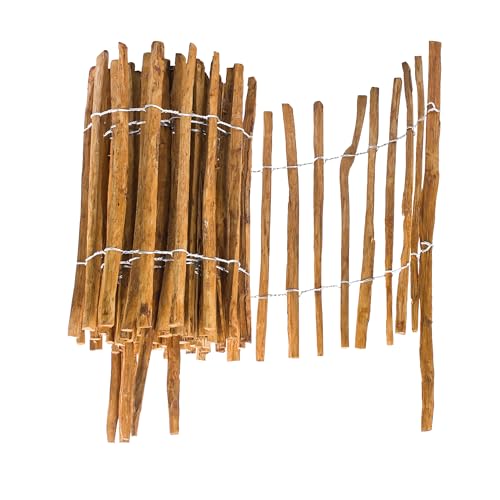 BOGATECO Panneau de clôture en rouleau en noisetier en bois brun imprégné | 60 cm de haut et 500 cm de long | Clôture en bois | Distance entre lattes 4-5...