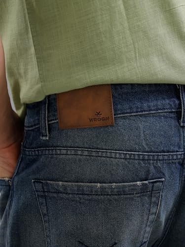Image of WROGN Men's Mid-Rise Jeans | 100% Cotton | Anti-Fit Relaxed Silhouette