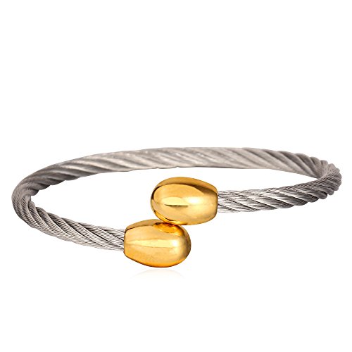 U7 Stainless Steel Twisted Cuff Bracelet 18K Gold Plated End Bangle for Men Women