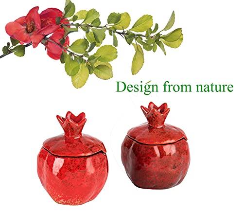 Gabroc Salt Cellar Salt Box 2 Pcs Salt Container Salt Pig Red Salt Bowl Salt Cellar With Lid Spoon Ceramic Pomegranate Shaped #TOP3