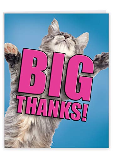 The Best Card Company - 1 Large Thank You Card (8.5 x 11 Inch) - Animal Stationery Greeting, Cute Kids Gratitude Card - Cat Big Thanks J2368DTYG