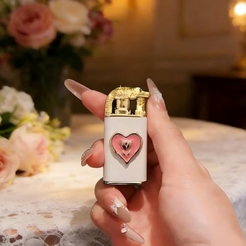 Encendedor con llama doble y diseño corazón rosa miniatura 3