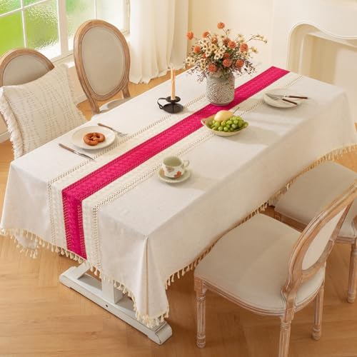 Nappe en coton et lin de qualité supérieure, élégance avec pompons