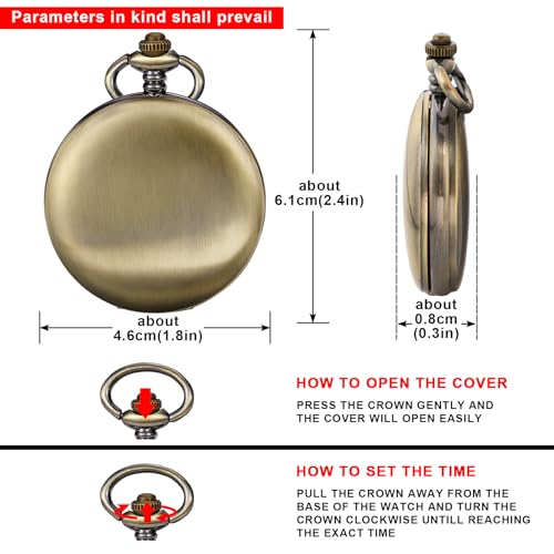 Image of Tiong Pocket Watch Vintage Quartz Pocket Watches with Chain Christmas Graduation Birthday Gifts Father's Day（Bronze