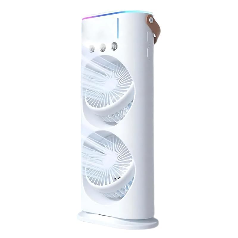 Pallavi Enterprise Dual-Head Tower Fan with Mist Cooling, 3 Speed Settings, 180° Adjustable, Remote Control, LED Lighting