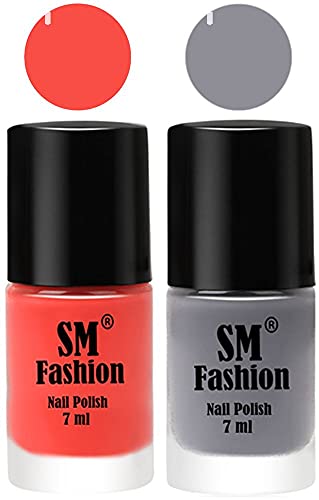 Image of Long Lasting Nail Polish | Nail Paint Combo 7 ml Each) - Set of 2 Coral-Gray