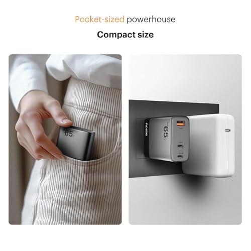 Image of Noise GaN Charger 65W + 1.7M Type-C to Type-C 100W Braided Cable: 3 Ports (2 USB-C Type, 1 USB-A), Super Fast Charging Adapter with PD, Supports All iPhones, Android (Black)