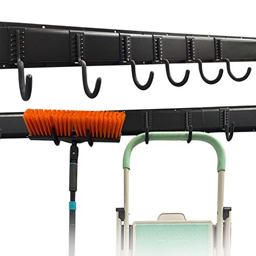 Wallmaster Tool Storage Organizer Racks 8PCS Wall Mount Power Tool Systems Adjustable Heavy Duty Rack Hanger Max Load 400lb (2 Rail, 6 Hooks)