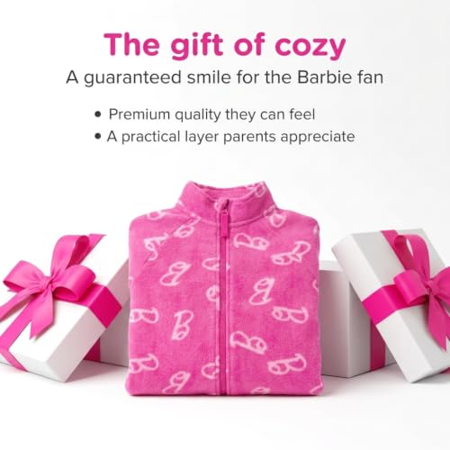 Barbie Little Girls' Fleece Zip-Up Jacket Two Tone Pink 4 - image 4