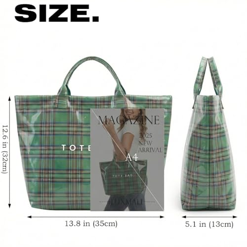 Image of PVC Tote Bag Gifts for Women Large Tote Purse Kraft Paper Letter Print Hobo Handbags for Work Beach Shopping Travel