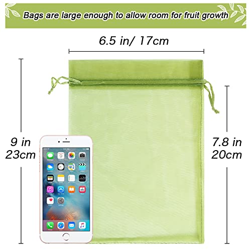100pcs Fruit Protection Bags 6x9 inch, Green Netting Cover Bags Drawstring Mesh Fruit Protectors Pest Barrier for Tomato Mango Trees Veggies Garden