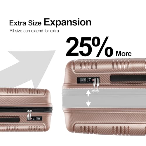 GinzaTravel Expandable Luggage Sets 3 Piece Sets Carry on Spinner Wheels - Suitcase with PP material Wheels TSA Lock,20/24/29" (Rose Gold) - Image 5