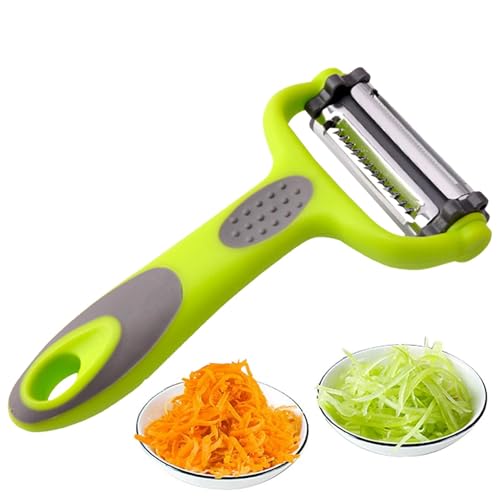 Pelador Multifunción 3 En 1 Vegetales Frutas De Acero Inoxidable 3 En 1, 3 Cuchillas De Acero Inoxidable: Dentadas, Rectas, Julianas Con Mango Cómodo Antideslizante
