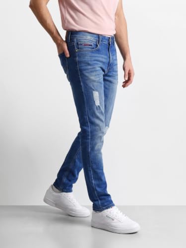 Image of The Indian Garage Co Men Slim Fit Solid Mid-Rise Stretchable Jeans