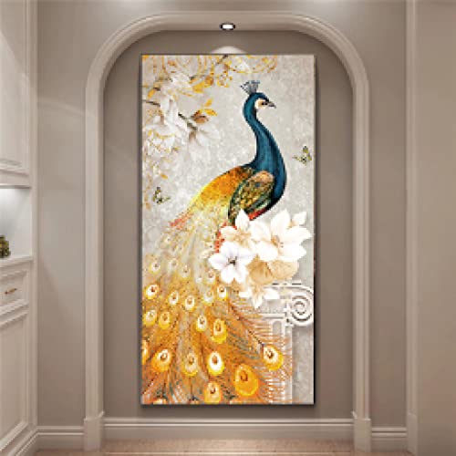 Cuadro de pavo real para decorar paredes vacias de salon con arte en lienzo estetico