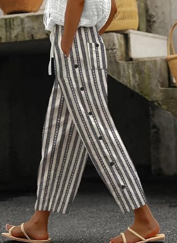 Womens Lounge Wide Leg Pants Casual Summer Loose Striped Drawstring Beach Travel Vacation Palazzo Harem Pants with Pockets2