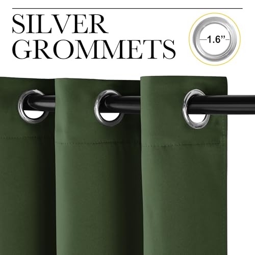 Image of NICETOWN Dark Green Blackout Cafe Satin Curtains for Small Windows, 42 inch Wide by 84 inch Long, 2 Panels, Grommet Noise Reducing Faux Silk Blackout Drapes for Dining Room