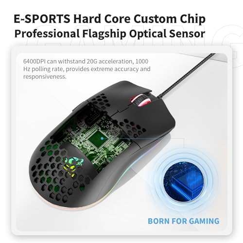 Wired Gaming Mouse, 6 RGB Lighting 6400 DPI Programmable USB Gaming Mice with 6 Buttons, Honeycomb Shell Ergonomic Design for PC Gamers and Xbox and PS4 Users -Black – Image 4