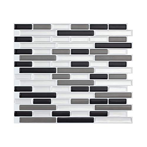 Peel and Stick Mosaic Sticker Kitchen Backsplash Tiles, Bathroom Wall Sticker 11" x 9.25" Marble Design (Black White Gray Mixed) …