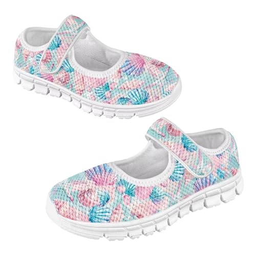 JoyLamoria Pink Shell Print Toddler Girls Ballet Flats Shoes Princess Birthday Mary Jane Shoes for Kids Slip on Sneakers Size 11-2.5