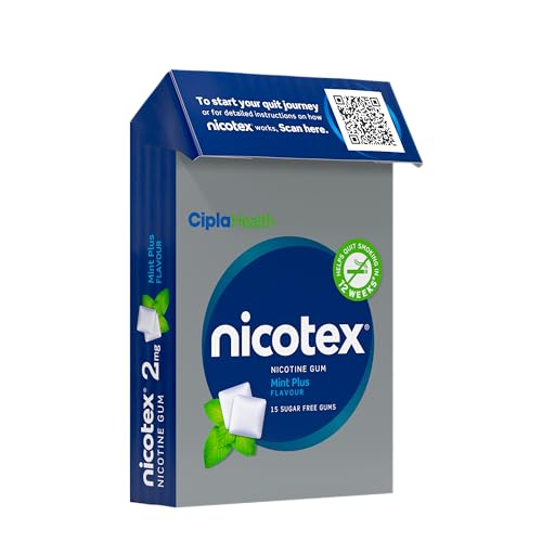 Image of Cipla Nicotex Nicotine Sugar Free Mint Plus Gums 2mg | Helps to Quit Smoking | WHO-approved Therapy | 15 Gums per Pack | Pack of 1