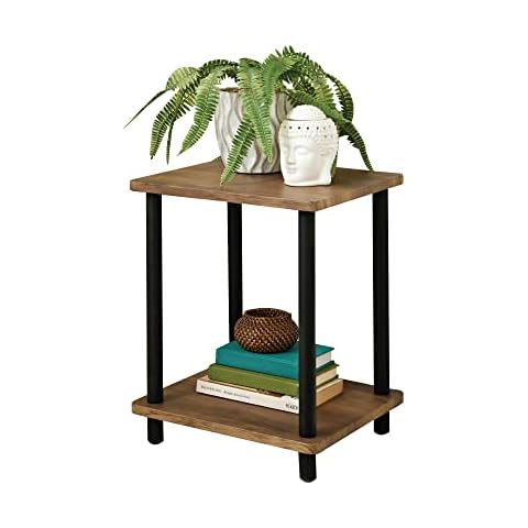 spot on dealz® Small Side Table Walnut Bedside Table 2 Tier Occasional Tables Contemporary Wooden Shelving Nightstand Black Metal Frame Legs Living Room Decor Furniture Cover