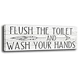 Funny Bathroom Toilet Wall Decor Sign, Wood Textured HD Canvas Printing Quote Plaque Vintage Bathroom Laundry Room Rules Decor, Rustic Farmhouse Wall Art Decoration (5.5 X 16 inch, THE TOILET-W)
