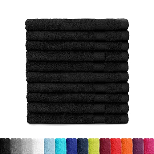 BaSaTex Frottee Gästehandtücher 30x50 im 10er Set | Gästetuch 100% Baumwolle Made in Green | Farbe: Schwarz