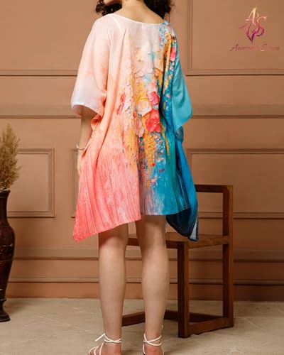 Image of AS Premium Soft Cotton Feel Kaftan Dress for Women Digital Print Free Size M-3XL Knee Length Midi Baho Kaftan Cotton Feel Beach Wear Resort Wear Lounge Wear Western Kurti Multicolor