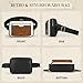 RAINSMORE Fanny Packs for Women, Leather Belt Bag Waterproof Everywhere Crossbody Waist Pack with Adjustable Strap Retro Sling Chest Bag for Work Running Travel Party, Black and Brown with White