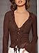 GORGLITTER Women's Bell Sleeve Tie Front Mesh Tops Sheer Cardigan Ruffle Going Out Concert Western Vintage Blouse Shirt Chocolate Brown Large