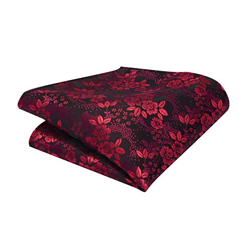 Image of GUSLESON Adjustable Plaid Floral 6 Clips Y Shape Suspenders Pre-tied Bow Tie and Pocket Square Set with Gift Box