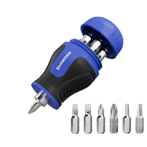Image of SHARDEN 8 in 1 Stubby Multi Screwdriver with 6 CRV Bits Phillips, Slotted, Torx, Small Short Screwdriver with Magnetic Tip Portable All in One Repair Tool Kit for Home DIY Tables, Doors, Chairs