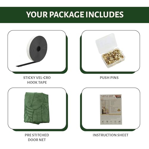 Image of TurtleGrip Magnetic Door Mosquito Net Curtain with New Leaf Design | Full Frame Hook & Loop for Main, Bedroom, Kitchen & Balcony Doors (210x105 cm, Forest Green) | Measure Before Ordering