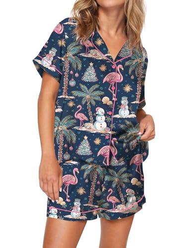 Image of SHESHOW Satin Pajamas for Women Set Preppy Animals Pjs Short Sleeve Shorts 2 Piece Loungewear Sets XS-XXL